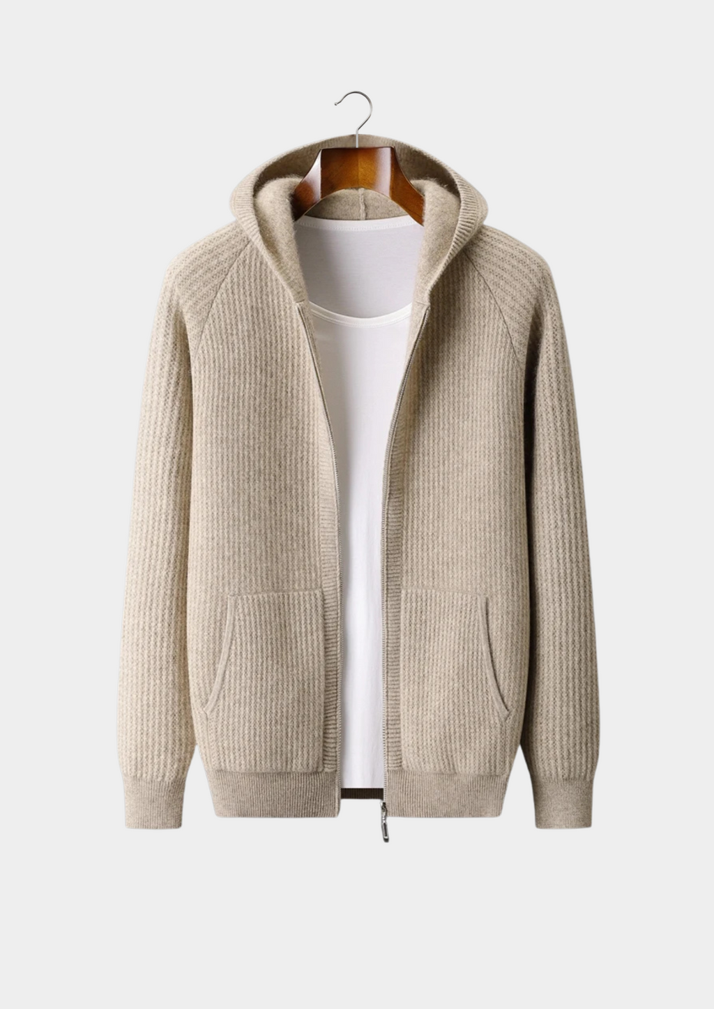 NOBA WOOL RIBBED ZIPPER HOODIE