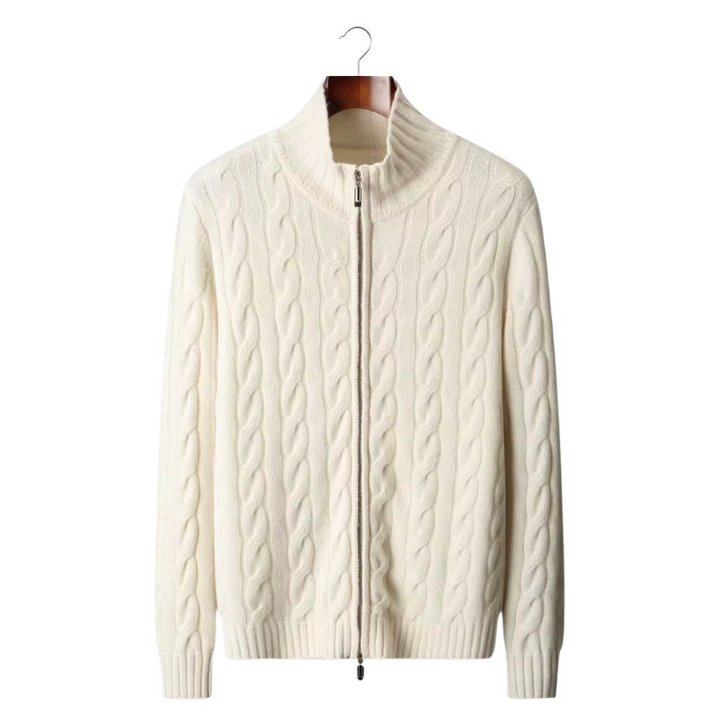 CARDIGAN À DOUBLE FERMETURE ÉCLAIR EN MAILLE CÂBLÉE NOBA WOOL